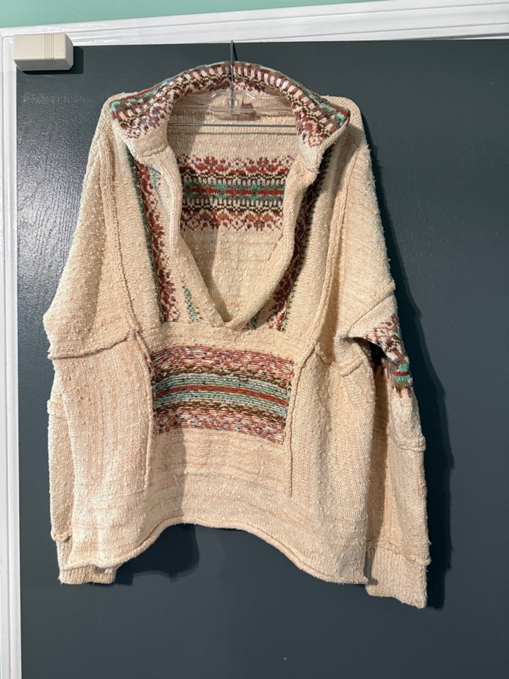 Pilcro Cream Knit Cowl Pullover with Multicolor Accent - Picture 1 of 3